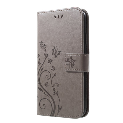 Imprint Butterfly Flower Stand Wallet Leather Cover for iPhone XR 6.1 inch