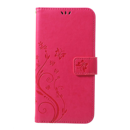 For iPhone XS Max 6.5 inch Imprint Butterfly Flower Stand Wallet Leather Case with Strap