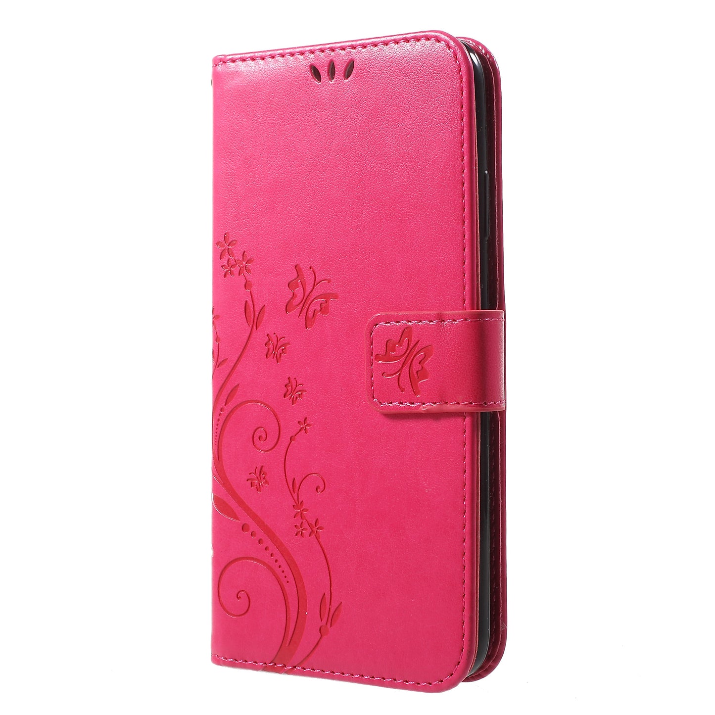 For iPhone XS Max 6.5 inch Imprint Butterfly Flower Stand Wallet Leather Case with Strap