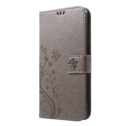 For iPhone XS Max 6.5 inch Imprint Butterfly Flower Stand Wallet Leather Case with Strap