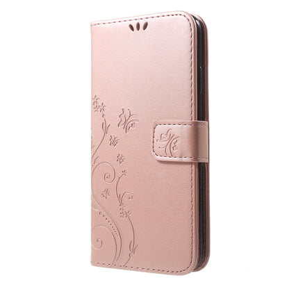 For iPhone XS Max 6.5 inch Imprint Butterfly Flower Stand Wallet Leather Case with Strap