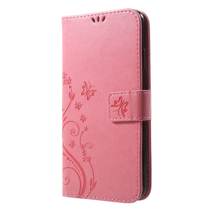 For iPhone XS Max 6.5 inch Imprint Butterfly Flower Stand Wallet Leather Case with Strap