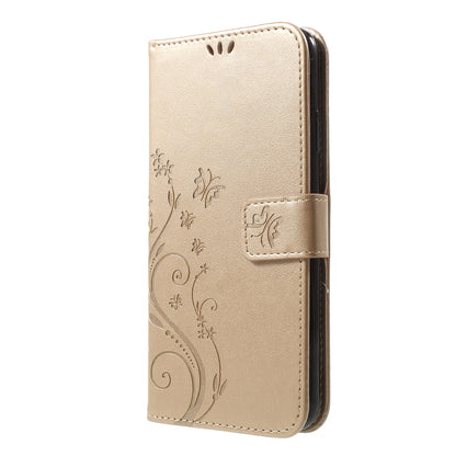 For iPhone XS Max 6.5 inch Imprint Butterfly Flower Stand Wallet Leather Case with Strap