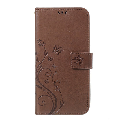 For iPhone XS Max 6.5 inch Imprint Butterfly Flower Stand Wallet Leather Case with Strap