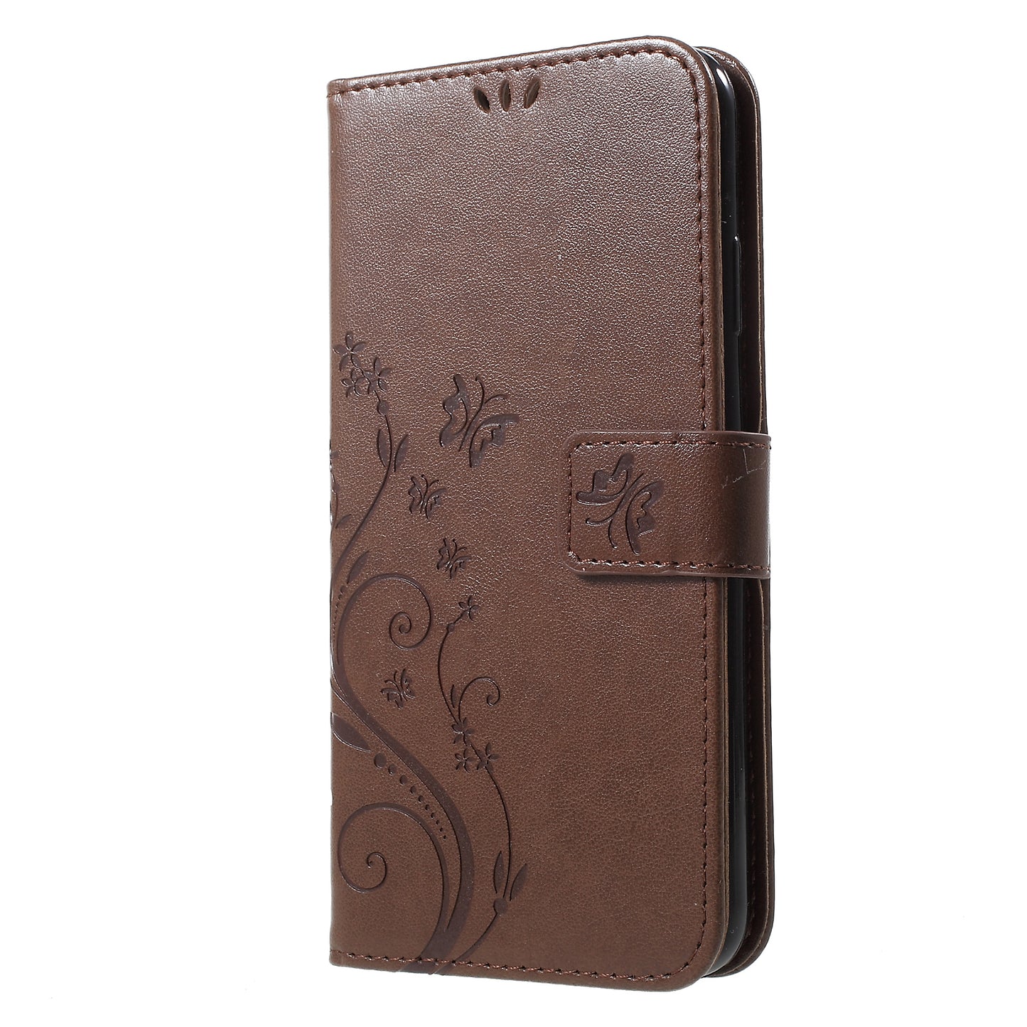 For iPhone XS Max 6.5 inch Imprint Butterfly Flower Stand Wallet Leather Case with Strap