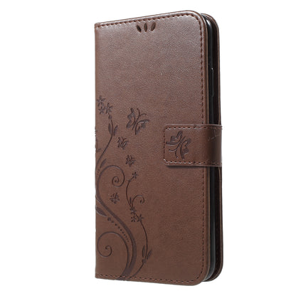 For iPhone XS Max 6.5 inch Imprint Butterfly Flower Stand Wallet Leather Case with Strap