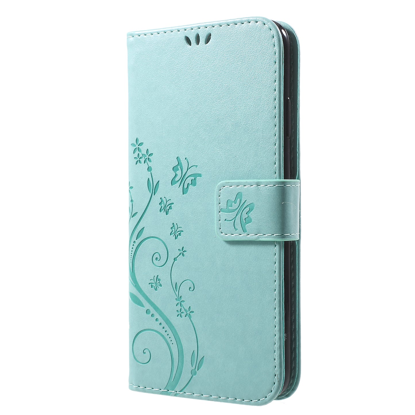 For iPhone XS Max 6.5 inch Imprint Butterfly Flower Stand Wallet Leather Case with Strap