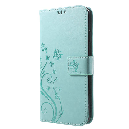 For iPhone XS Max 6.5 inch Imprint Butterfly Flower Stand Wallet Leather Case with Strap