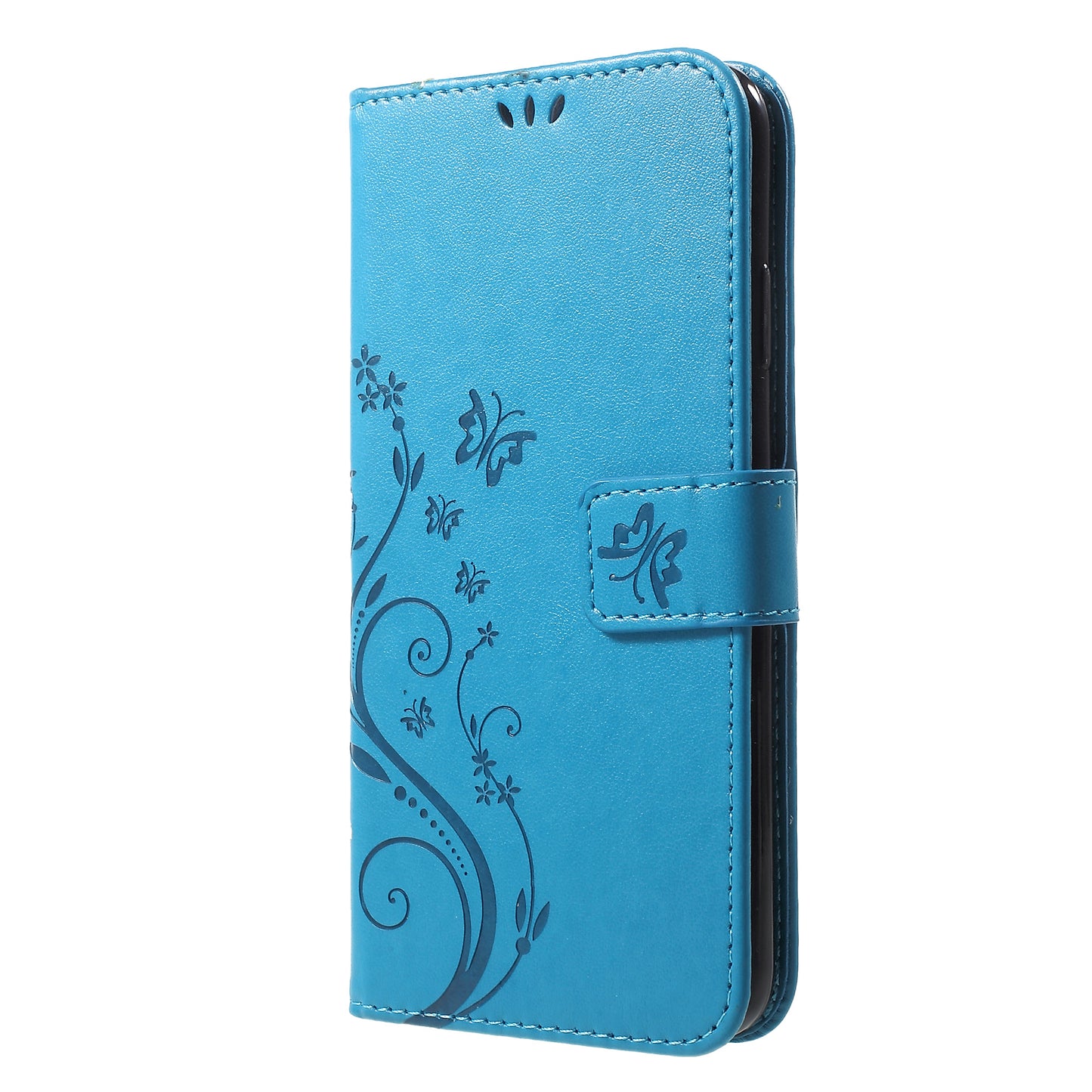 For iPhone XS Max 6.5 inch Imprint Butterfly Flower Stand Wallet Leather Case with Strap