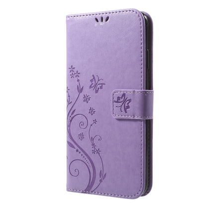 For iPhone XS Max 6.5 inch Imprint Butterfly Flower Stand Wallet Leather Case with Strap