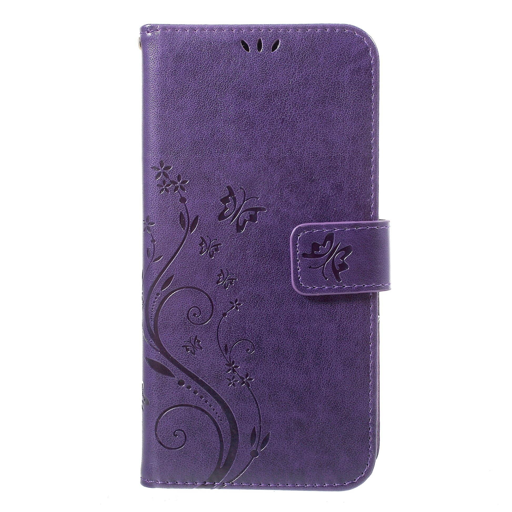 For iPhone XS Max 6.5 inch Imprint Butterfly Flower Stand Wallet Leather Case with Strap