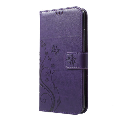 For iPhone XS Max 6.5 inch Imprint Butterfly Flower Stand Wallet Leather Case with Strap