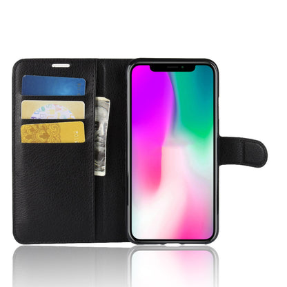 For iPhone XR 6.1 inch Folio Flip Litchi Texture Leather Wallet Stand Cell Phone Cover Shell