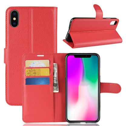 For iPhone XR 6.1 inch Folio Flip Litchi Texture Leather Wallet Stand Cell Phone Cover Shell