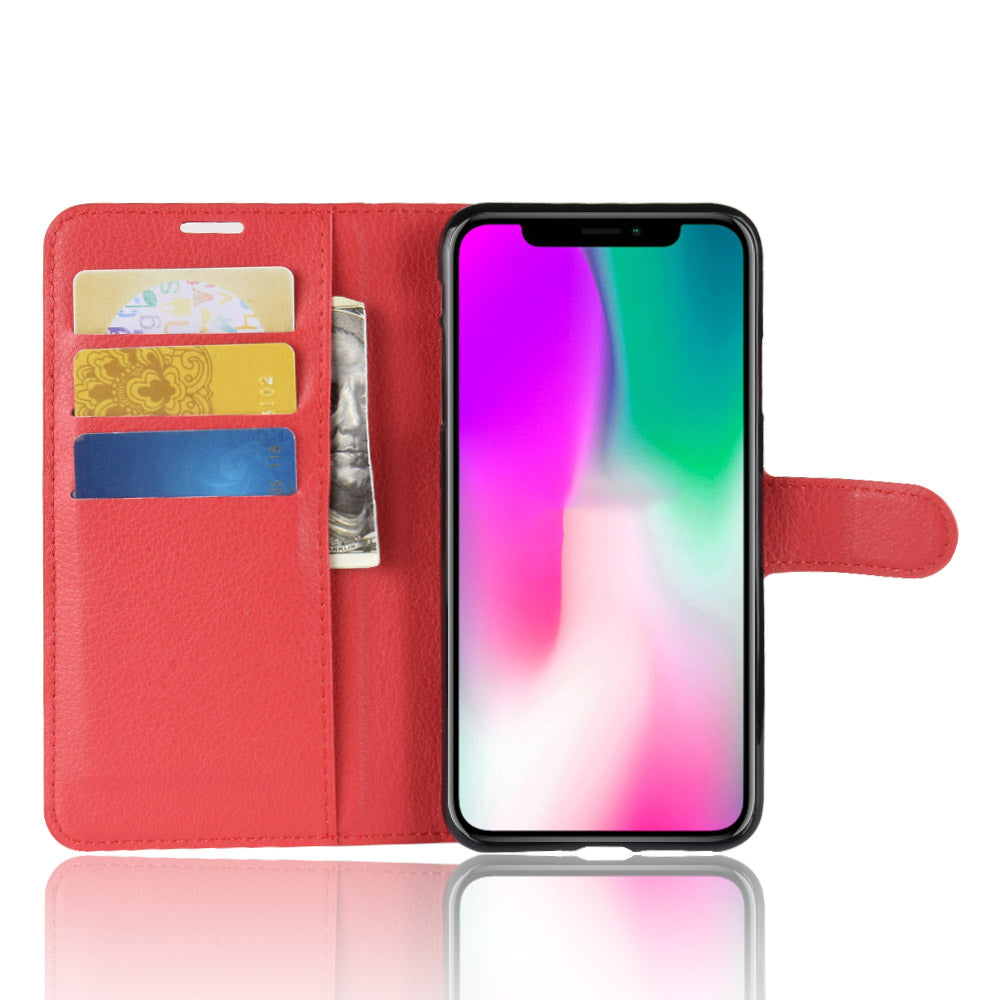 For iPhone XR 6.1 inch Folio Flip Litchi Texture Leather Wallet Stand Cell Phone Cover Shell