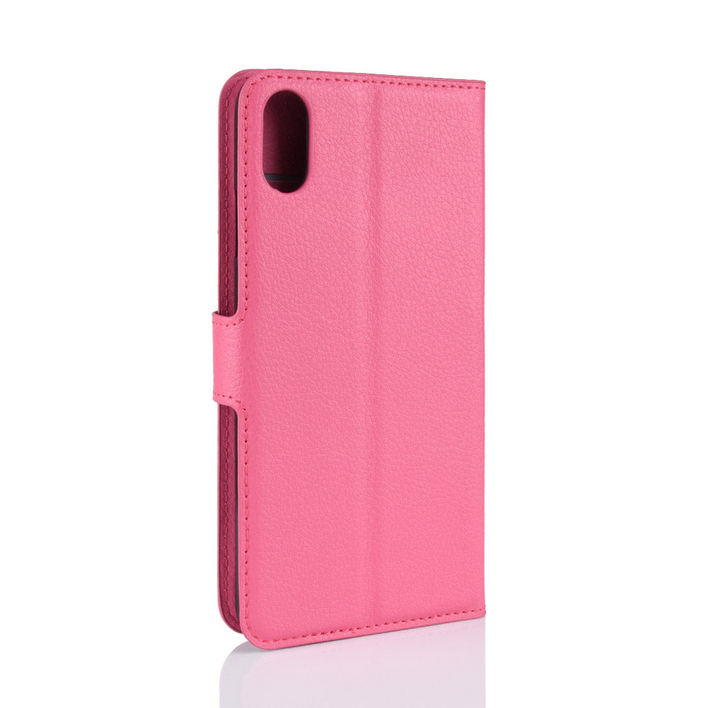 For iPhone XR 6.1 inch Folio Flip Litchi Texture Leather Wallet Stand Cell Phone Cover Shell