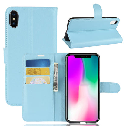 For iPhone XR 6.1 inch Folio Flip Litchi Texture Leather Wallet Stand Cell Phone Cover Shell