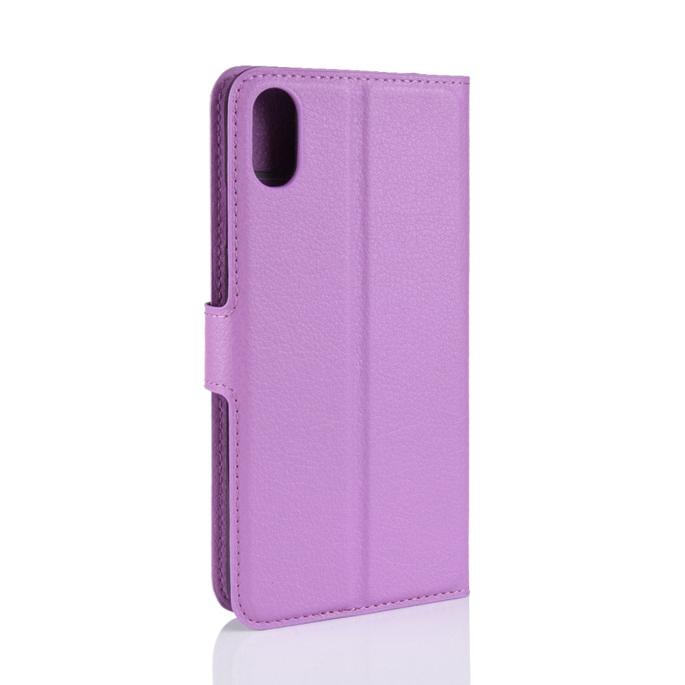 For iPhone XR 6.1 inch Folio Flip Litchi Texture Leather Wallet Stand Cell Phone Cover Shell