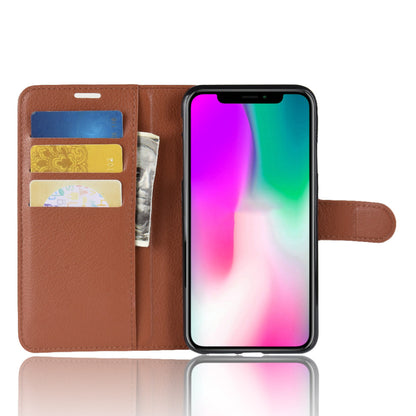 For iPhone XR 6.1 inch Folio Flip Litchi Texture Leather Wallet Stand Cell Phone Cover Shell