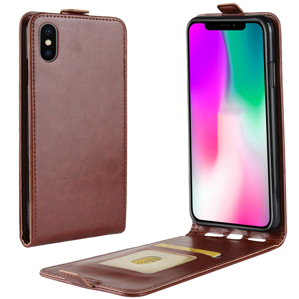 Crazy Horse Vertical Flip Card Holder Leather Case for iPhone XR 6.1-inch