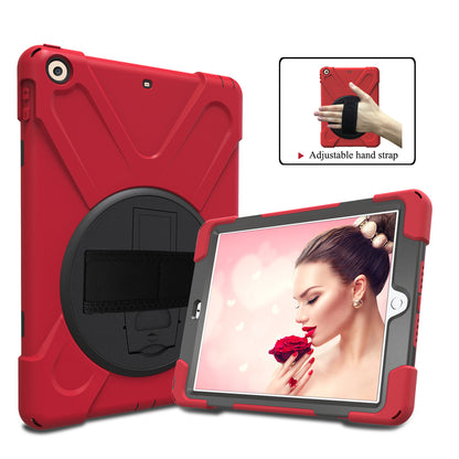 For iPad 9.7 (2018)/9.7 (2017) X-Shape 360 Degree Swivel PC + TPU Combo Kickstand Case with Hand Holder Strap