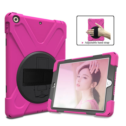 For iPad 9.7 (2018)/9.7 (2017) X-Shape 360 Degree Swivel PC + TPU Combo Kickstand Case with Hand Holder Strap