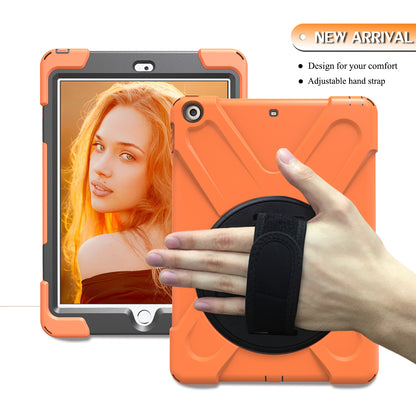 For iPad 9.7 (2018)/9.7 (2017) X-Shape 360 Degree Swivel PC + TPU Combo Kickstand Case with Hand Holder Strap