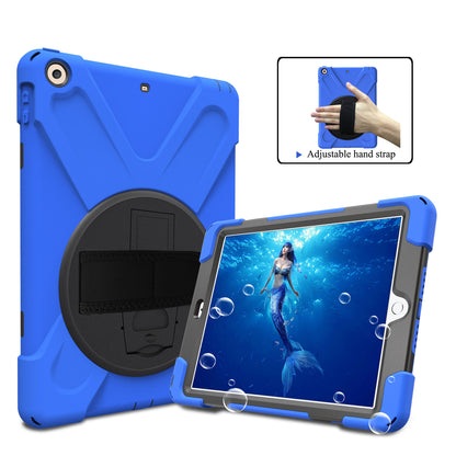 For iPad 9.7 (2018)/9.7 (2017) X-Shape 360 Degree Swivel PC + TPU Combo Kickstand Case with Hand Holder Strap