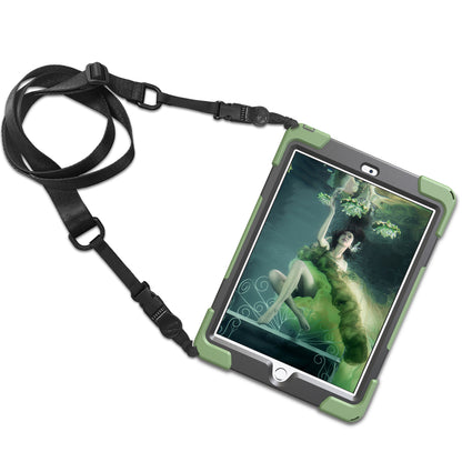 For iPad 9.7 (2018)/9.7 (2017) X-Shape 360 Degree Swivel PC + TPU Combo Kickstand Protective Case with Hand Holder Strap and Shoulder Strap