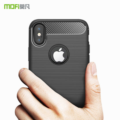 MOFI Carbon Fiber Texture Brushed Soft TPU Back Phone Case for iPhone XS/X 5.8 inch