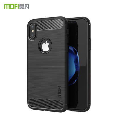 MOFI Carbon Fiber Texture Brushed Soft TPU Back Phone Case for iPhone XS/X 5.8 inch