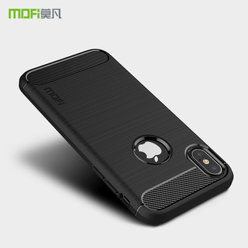 MOFI Carbon Fiber Texture Brushed Soft TPU Back Phone Case for iPhone XS/X 5.8 inch