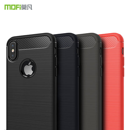 MOFI Carbon Fiber Texture Brushed Soft TPU Back Phone Case for iPhone XS/X 5.8 inch