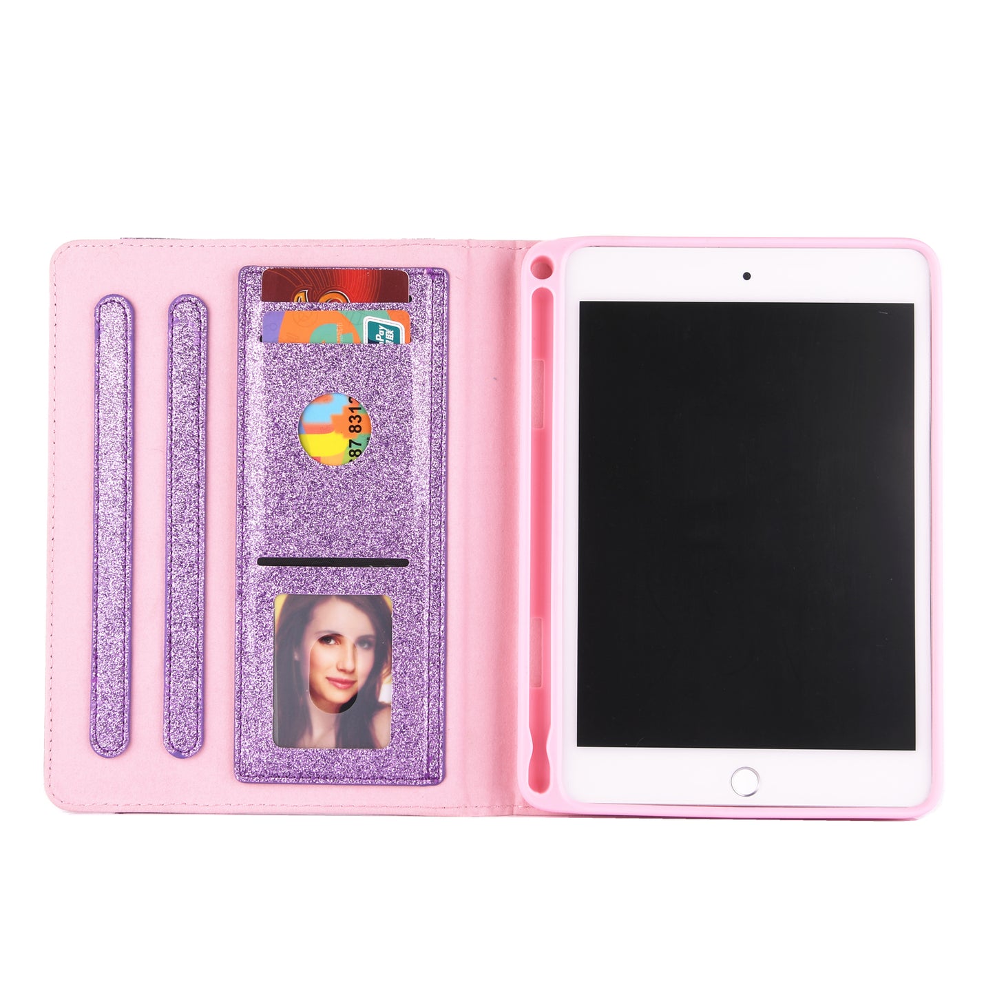 Flash Powder Wallet Stand Leather Smart Case with Pen Slot for iPad Mini 4 / 3 / 2 / 1