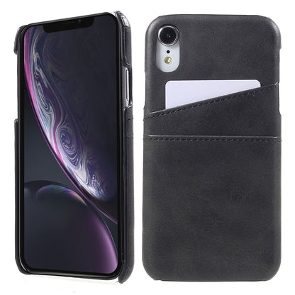 Double Card Slots Holders PU Leather Coated PC Cell Phone Casing for iPhone XR 6.1-inch