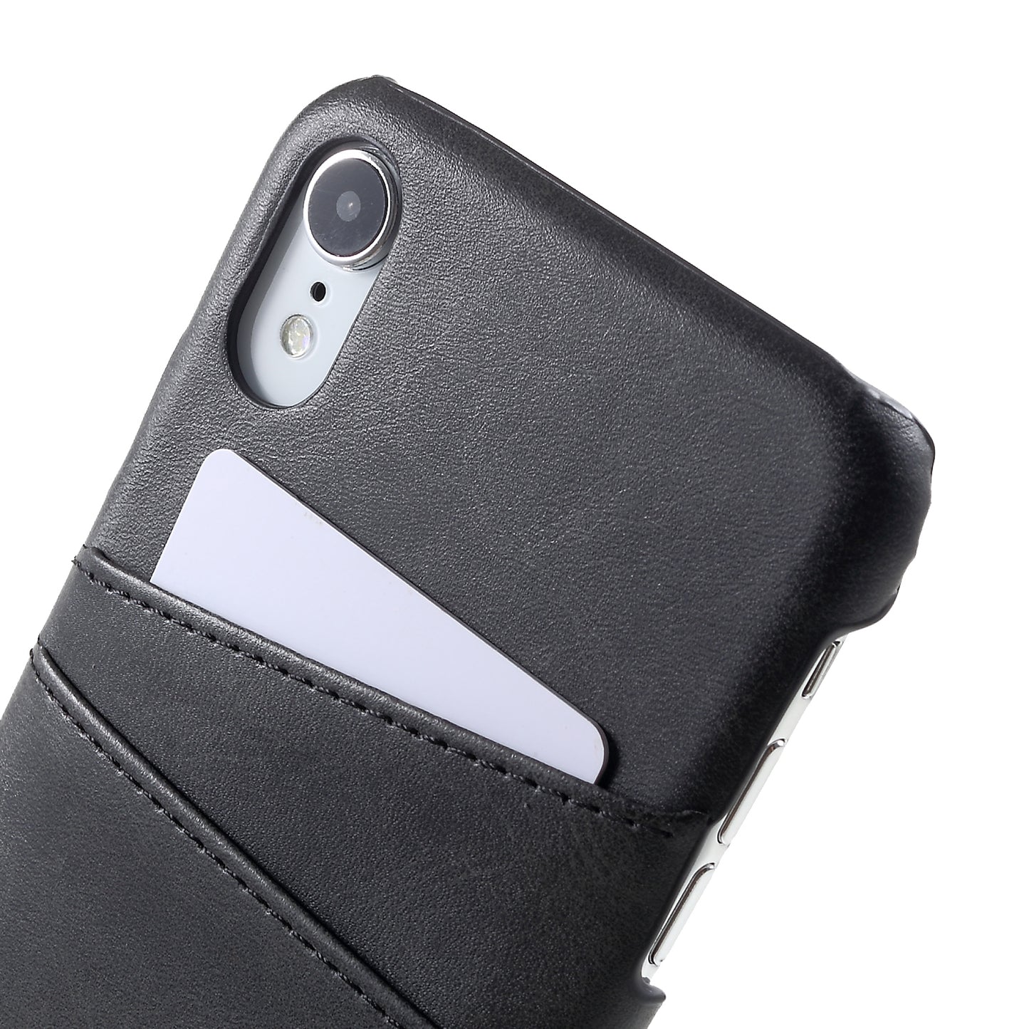 Double Card Slots Holders PU Leather Coated PC Cell Phone Casing for iPhone XR 6.1-inch