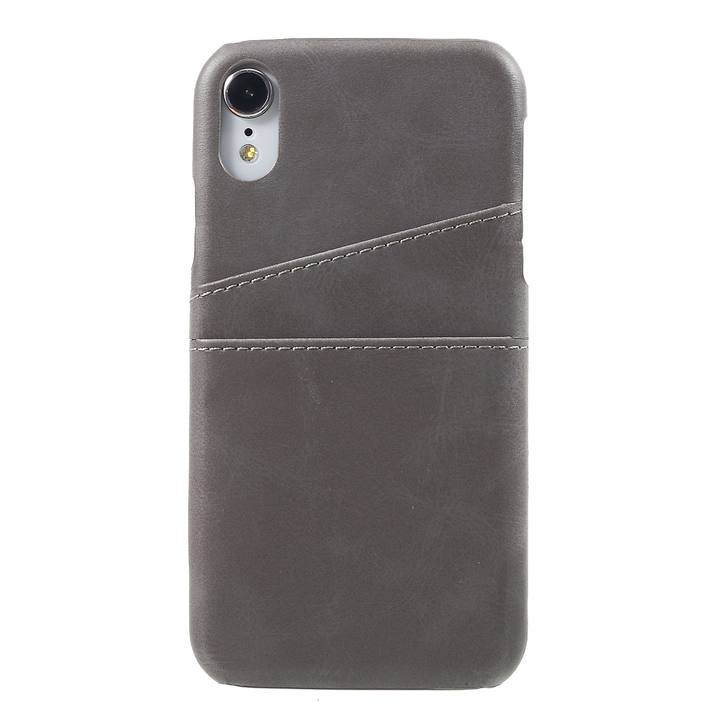 Double Card Slots Holders PU Leather Coated PC Cell Phone Casing for iPhone XR 6.1-inch