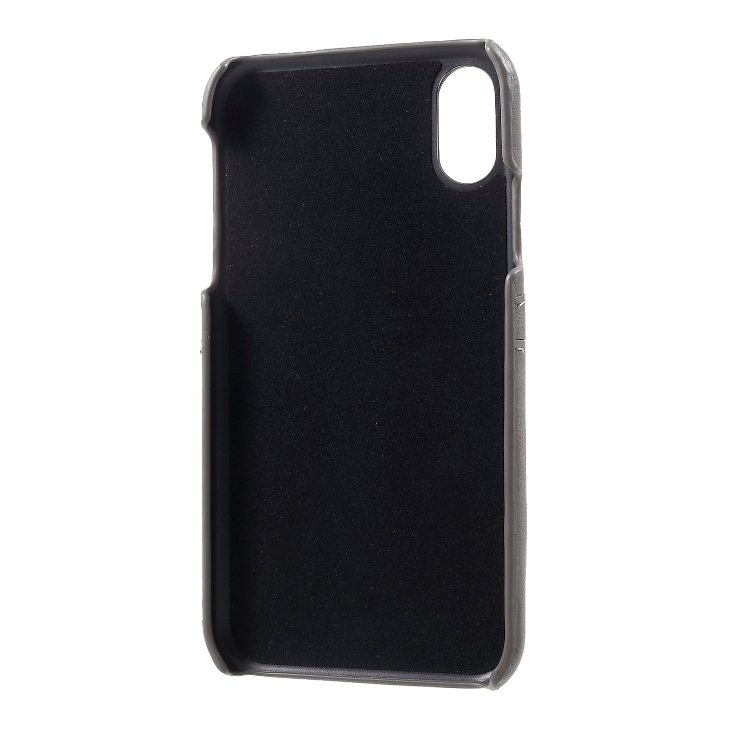 Double Card Slots Holders PU Leather Coated PC Cell Phone Casing for iPhone XR 6.1-inch