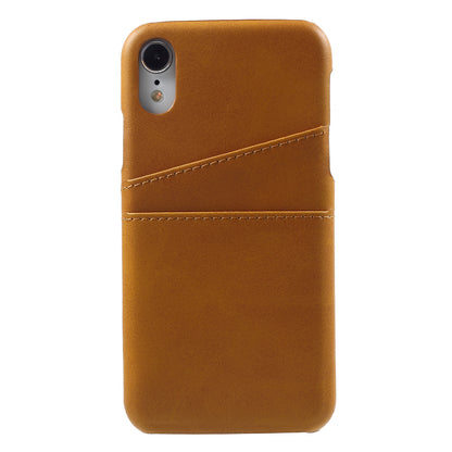 Double Card Slots Holders PU Leather Coated PC Cell Phone Casing for iPhone XR 6.1-inch