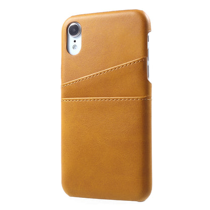 Double Card Slots Holders PU Leather Coated PC Cell Phone Casing for iPhone XR 6.1-inch