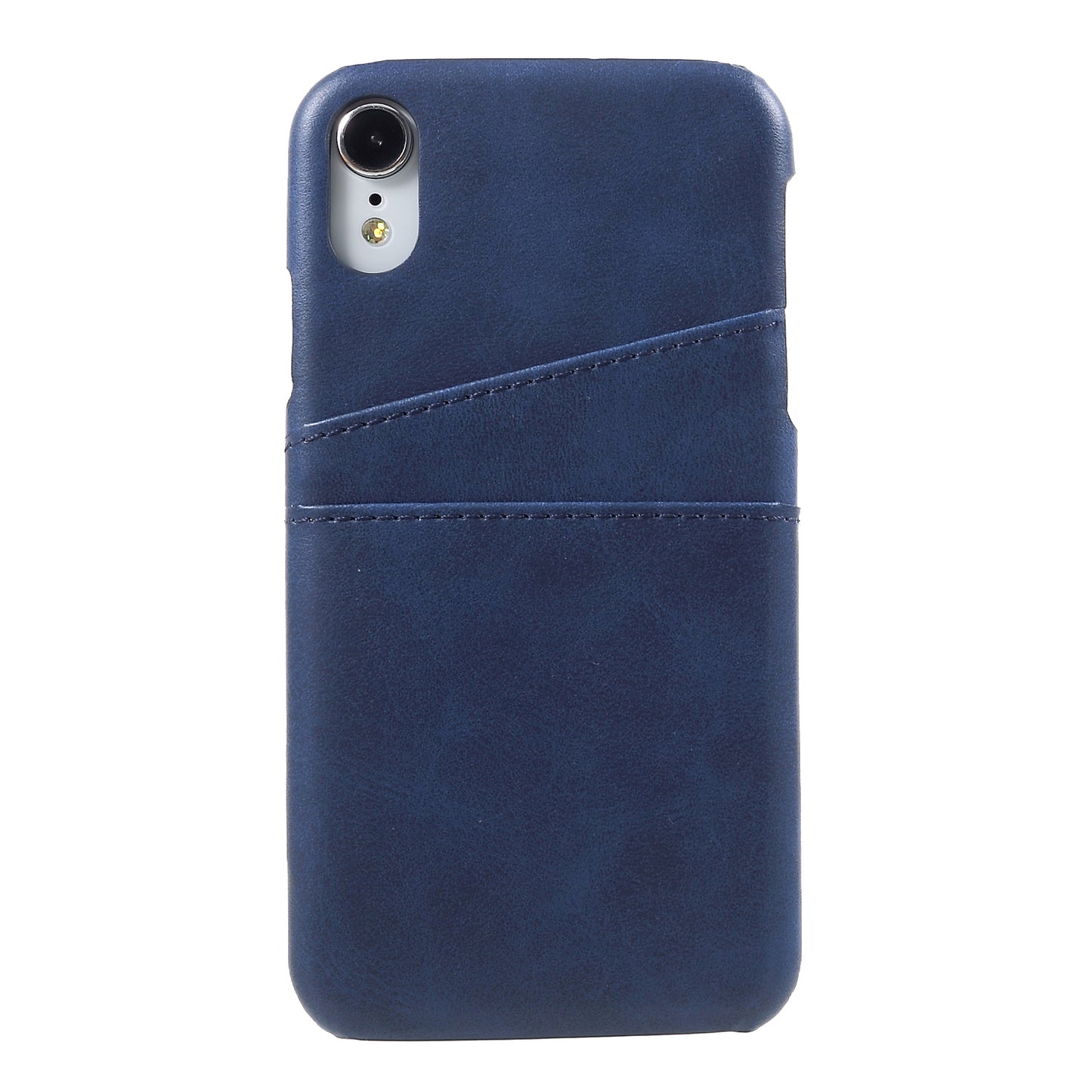 Double Card Slots Holders PU Leather Coated PC Cell Phone Casing for iPhone XR 6.1-inch