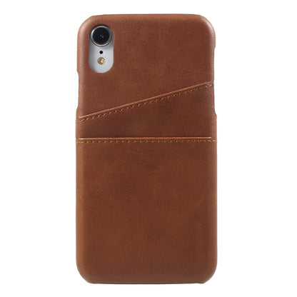 Double Card Slots Holders PU Leather Coated PC Cell Phone Casing for iPhone XR 6.1-inch