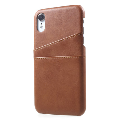 Double Card Slots Holders PU Leather Coated PC Cell Phone Casing for iPhone XR 6.1-inch