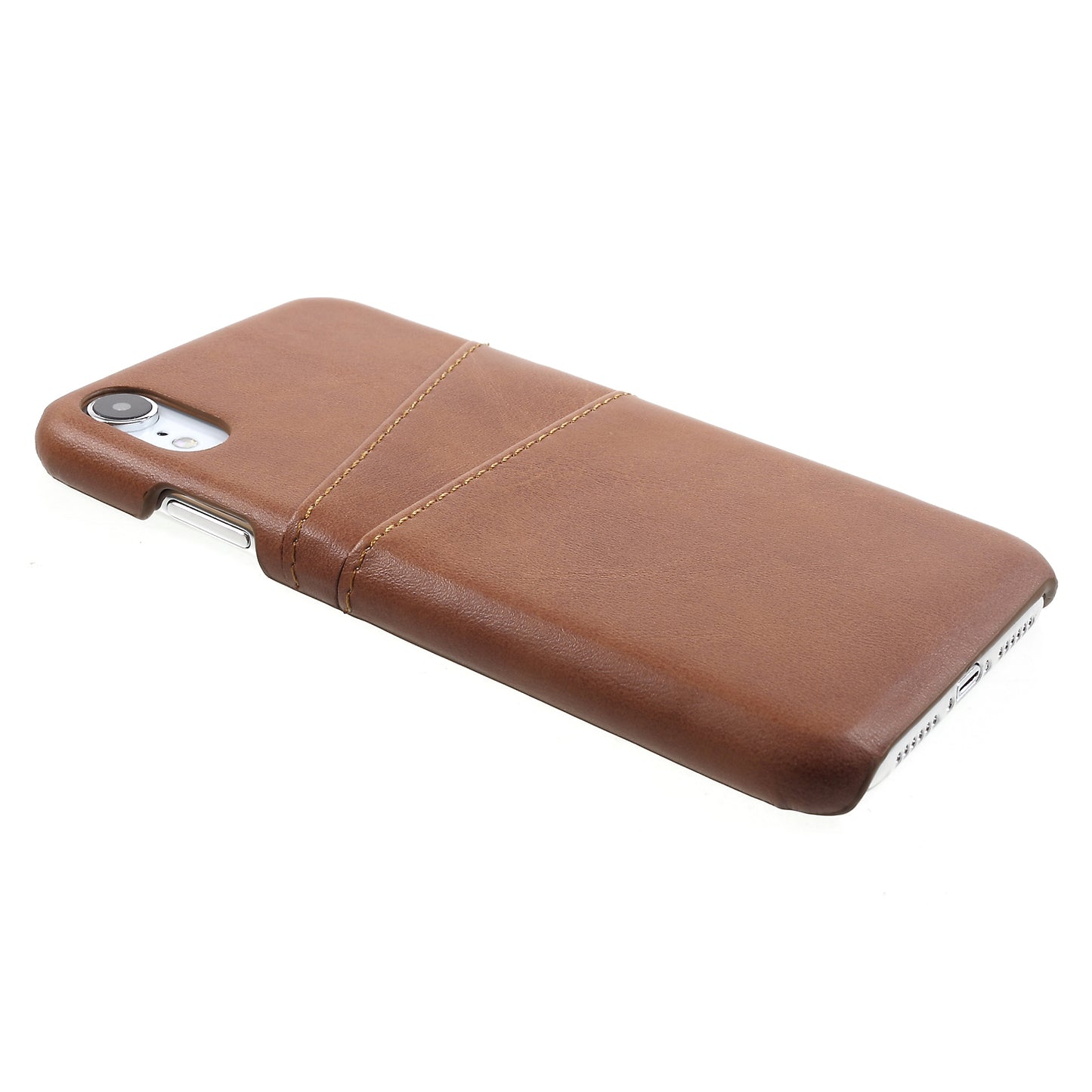 Double Card Slots Holders PU Leather Coated PC Cell Phone Casing for iPhone XR 6.1-inch