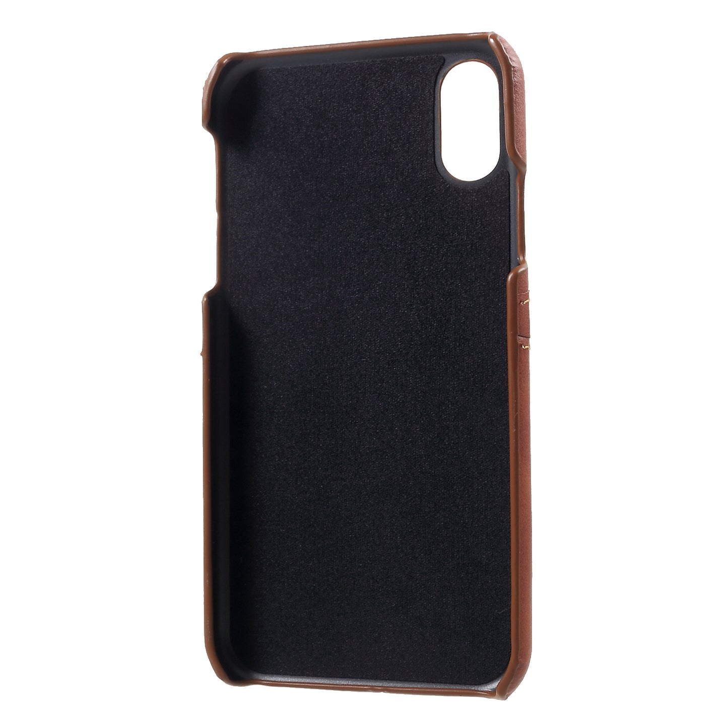 Double Card Slots Holders PU Leather Coated PC Cell Phone Casing for iPhone XR 6.1-inch