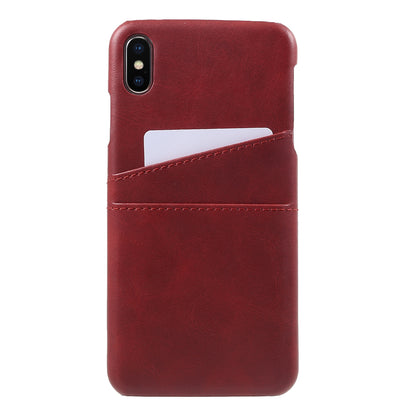 Double Card Slots PU Leather Coated PC Hard Back Case for iPhone Xs Max 6.5-inch