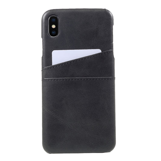 Double Card Slots PU Leather Coated PC Hard Back Case for iPhone Xs Max 6.5-inch