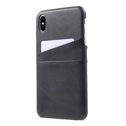 Double Card Slots PU Leather Coated PC Hard Back Case for iPhone Xs Max 6.5-inch