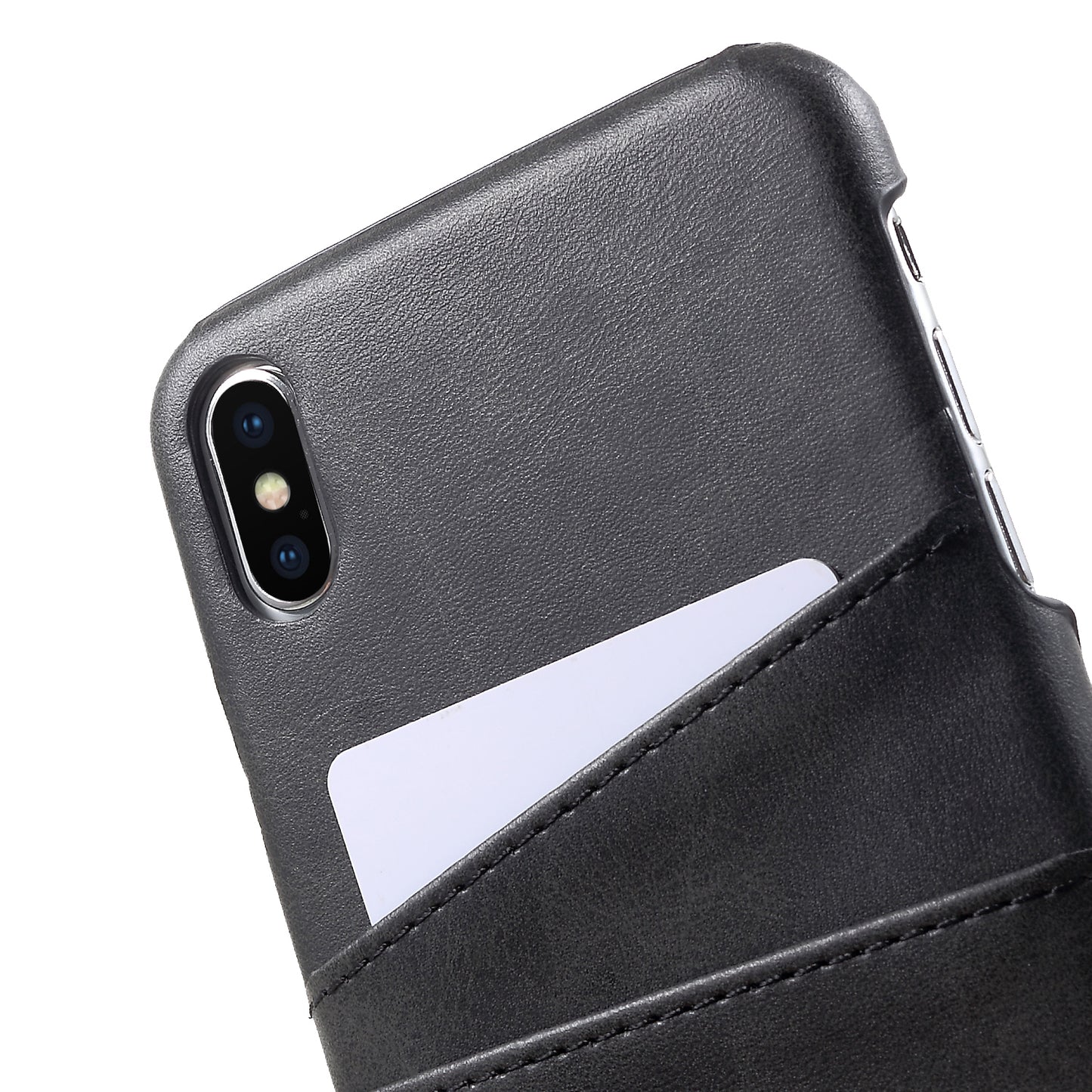 Double Card Slots PU Leather Coated PC Hard Back Case for iPhone Xs Max 6.5-inch