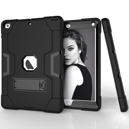 For iPad 9.7-inch (2018)/iPad 9.7-inch (2017) Bi-color PC Silicone Tablet Case Kickstand Anti-drop Hybrid Cover